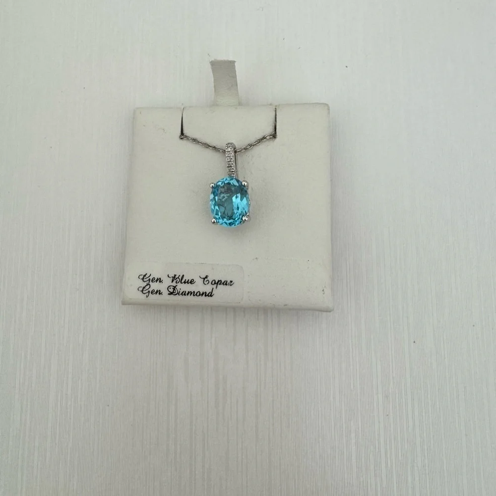 Gen Blue Topaz Gen Diamond Pendant Sterling Silver Necklace